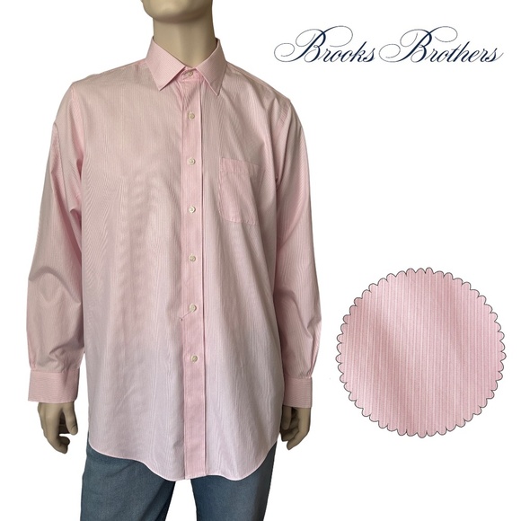 Brooks Brothers Dress Shirt Long Sleeve 100% Cotton Pale Pink White Stripe - Picture 1 of 16